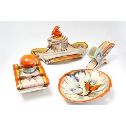 Art Deco Ceramic Writing Desk-Set Inkwell Blotter Envelope Holder w/ Pelikan