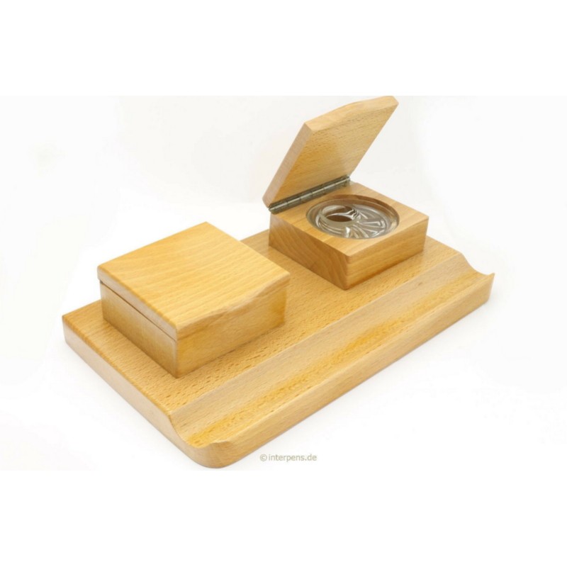 DESKBASE Ecritoire Inkwell Office Accessory Wood Glass Vintage NOS