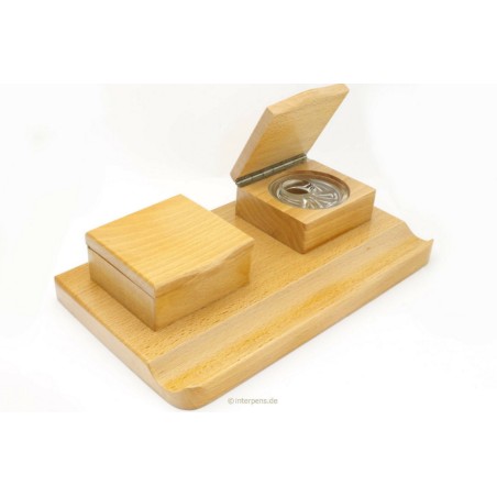 DESKBASE Ecritoire Inkwell Office Accessory Wood Glass Vintage NOS