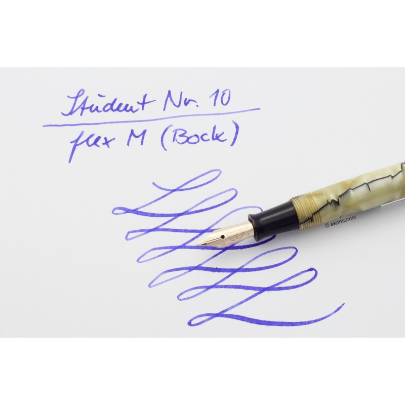 Student no. 10 Black & Pearl Puschbutton-filler 14ct. M Bock-Gold-nib 1935 Box Vintage
