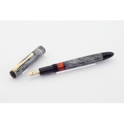 Soennecken 103 grey-striped Celluloid Piston-filler flex 14K B Gold-nib Vintage