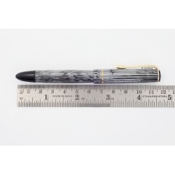 Soennecken 103 grey-striped Celluloid Piston-filler flex 14K B Gold-nib Vintage