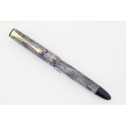 Soennecken 103 grey-striped Celluloid Piston-filler flex 14K B Gold-nib Vintage