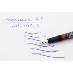 Soennecken 103 grey-striped Celluloid Piston-filler flex 14K B Gold-nib Vintage