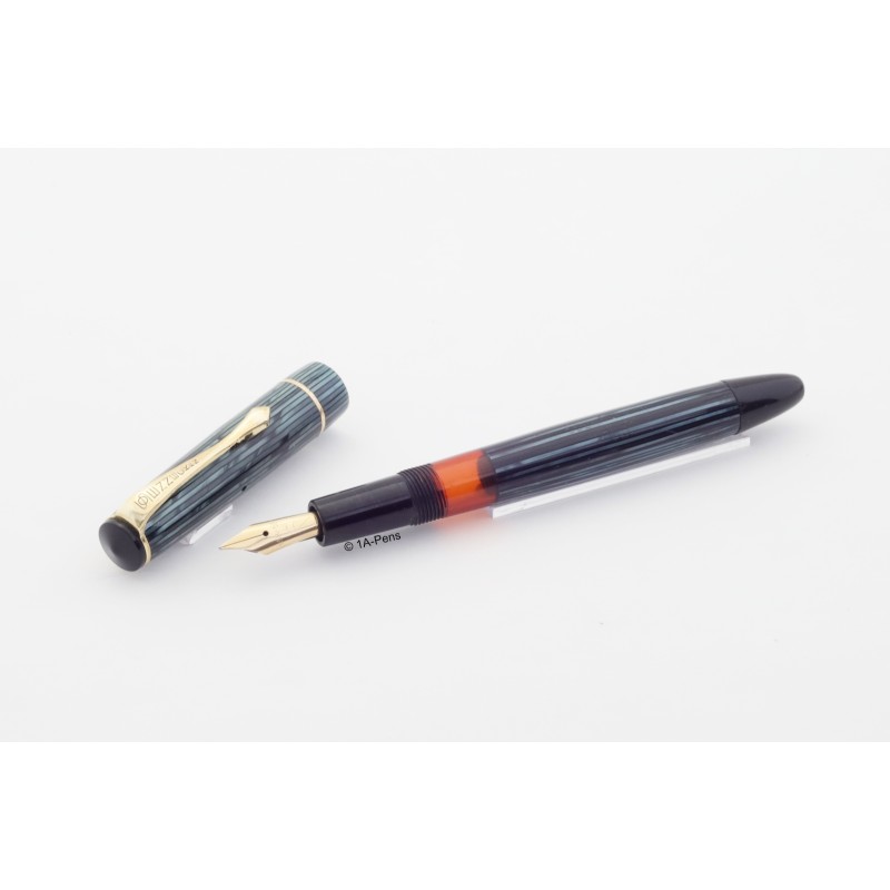Soennecken 103 blue-striped Celluloid Piston-filler flex 14K OM Gold-nib Vintage