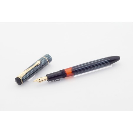 Soennecken 103 blue-striped Celluloid Piston-filler flex 14K OM Gold-nib Vintage