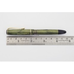 Soennecken 103 green-striped Celluloid Piston-filler flex 14K B Gold-nib Vintage