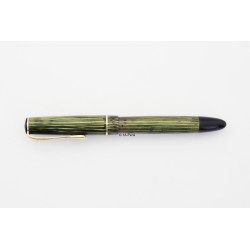 Soennecken 103 green-striped Celluloid Piston-filler flex 14K B Gold-nib Vintage