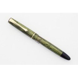 Soennecken 103 green-striped Celluloid Piston-filler flex 14K B Gold-nib Vintage